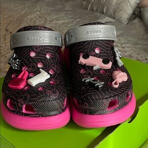 CROCS Kids Black and Pink Sandals with Charms